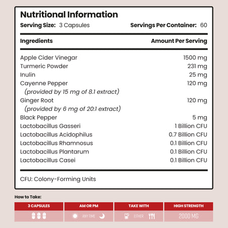 Apple Cider Vinegar Complex with Inulin, Probiotics, Turmeric, Ginger & Cayenne Pepper