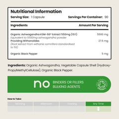 Organic KSM-66 Ashwagandha 550mg with Black Pepper