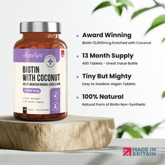 Biotin 12,000µg, 400 Tablets with Coconut